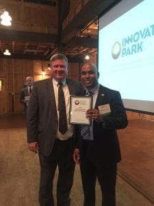 Sensatek Propulsion Technology Founder Reamonn Soto received the second place prize at the 2017 TechGrant Elevator Pitch Night.